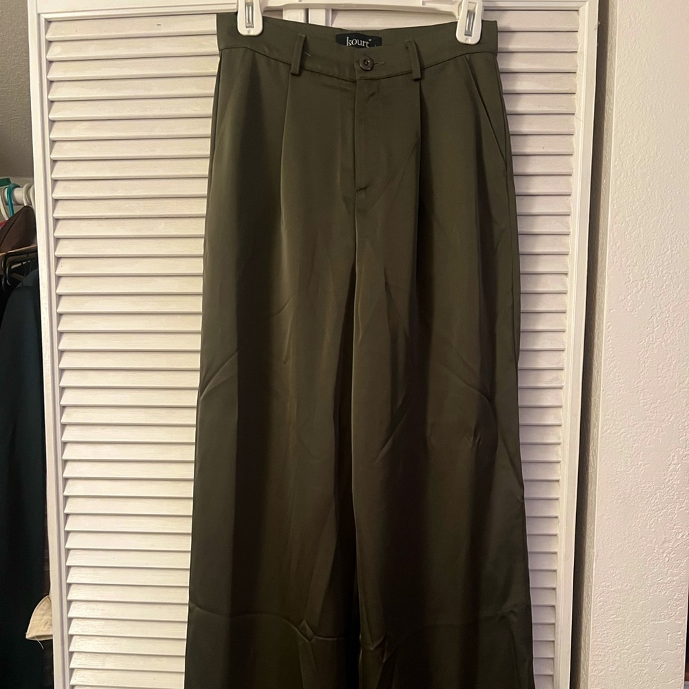 Satin olive green wide leg trousers NWT